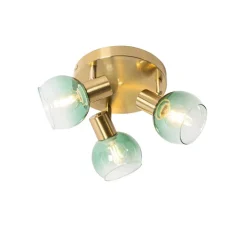 Art Deco Deckenlampe Gold mit grünem Glas 3 Lichter - Vidro
