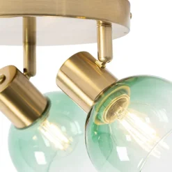 Art Deco Deckenlampe Gold mit grünem Glas 3 Lichter - Vidro