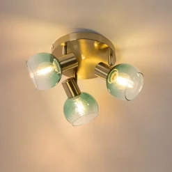 Art Deco Deckenlampe Gold mit grünem Glas 3 Lichter - Vidro