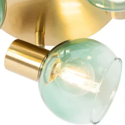 Art Deco Deckenlampe Gold mit grünem Glas 3 Lichter - Vidro