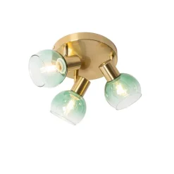 Art Deco Deckenlampe Gold mit grünem Glas 3 Lichter - Vidro