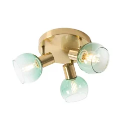 Art Deco Deckenlampe Gold mit grünem Glas 3 Lichter - Vidro
