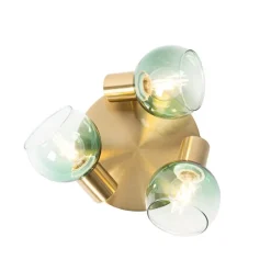 Art Deco Deckenlampe Gold mit grünem Glas 3 Lichter - Vidro
