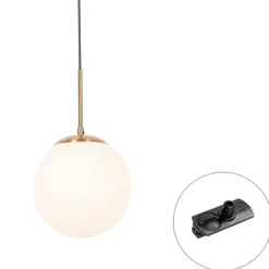 Art Deco Hängelampe Gold mit Opalglas inkl. Schienenadapter Schwarz 1-Phasig - Iconic Flore