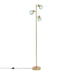 Art Deco Stehlampe Gold mit grünem Glas 3 Lichter - Vidro