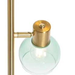 Art Deco Stehlampe Gold mit grünem Glas 3 Lichter - Vidro