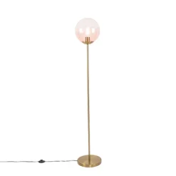 Art Deco Stehlampe Messing mit rosa Glas - Pallon Mezzi