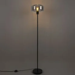 Art Deco Stehlampe schwarz mit Rauchglas - Bizle