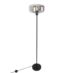 Art Deco Stehlampe schwarz mit Rauchglas - Bizle