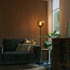 Art Deco Stehleuchte schwarz mit Rauchglas - Pallon Mezzi