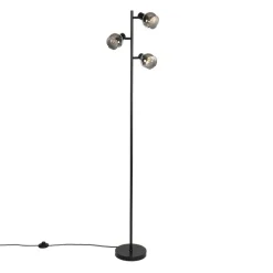 Art Deco Stehleuchte schwarz 3-Licht mit Rauchglas - Vidro