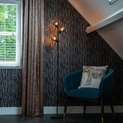 Art Deco Stehleuchte schwarz 3-Licht mit Rauchglas - Vidro