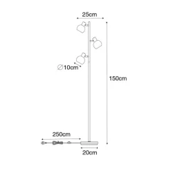 Art Deco Stehleuchte schwarz 3-Licht mit Rauchglas - Vidro