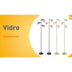 Art Deco Stehleuchte schwarz 3-Licht mit Rauchglas - Vidro