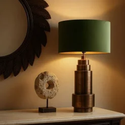 Art Deco Tischlampe Bronze Veloursschirm grün mit Gold 50cm - Bruut