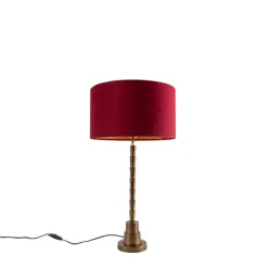 Art Deco Tischlampe Bronze Veloursschirm Rot 35 cm - Pisos