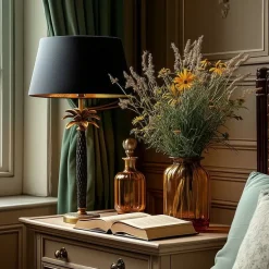 Art Deco Tischlampe Bronze mit schwarzem Schirm 35 cm - Areka