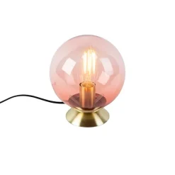 Art Deco Tischlampe Messing mit rosa Glas - Pallon