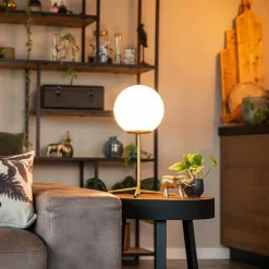 Art Deco Tischlampe Messing mit Opalglas 45,5 cm - Pallon