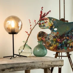 Art Deco Tischlampe schwarz mit Rauchglas 45,5 cm - Pallon