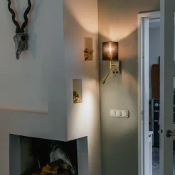 Art Deco Wandlampe Gold mit schwarzem Baumwollschirm - Stacca