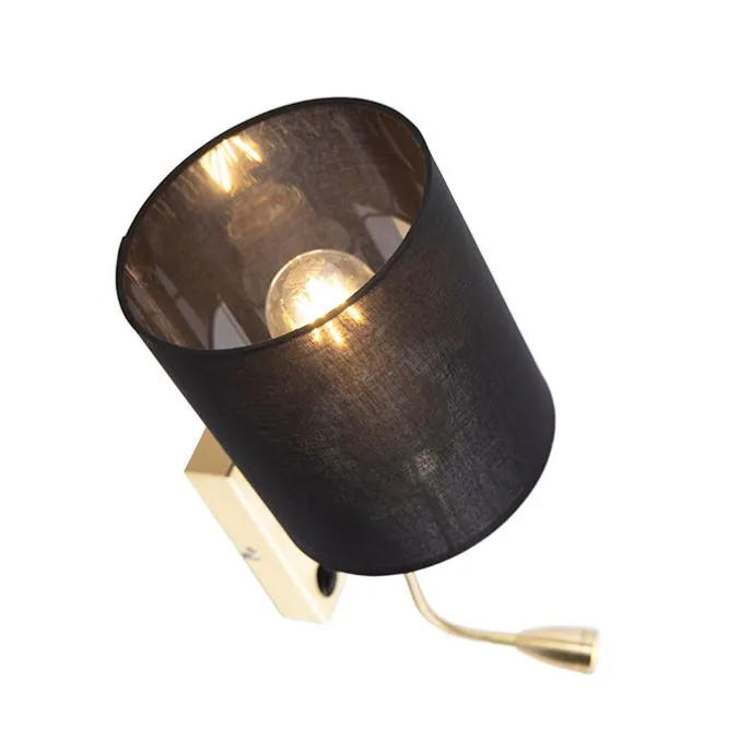 Art Deco Wandlampe Gold mit schwarzem Baumwollschirm - Stacca