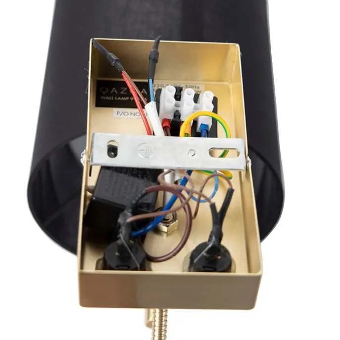 Art Deco Wandlampe Gold mit schwarzem Baumwollschirm - Stacca