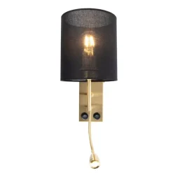 Art Deco Wandlampe Gold mit schwarzem Baumwollschirm - Stacca