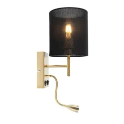 Art Deco Wandlampe Gold mit schwarzem Baumwollschirm - Stacca