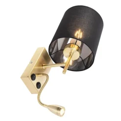 Art Deco Wandlampe Gold mit schwarzem Baumwollschirm - Stacca