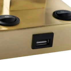 Art Deco Wandlampe Gold mit USB und schwarzem Schirm - Brescia
