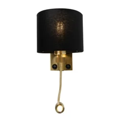 Art Deco Wandlampe Gold mit USB und schwarzem Schirm - Brescia