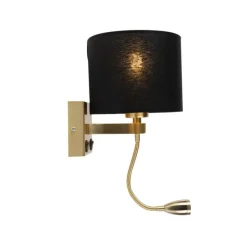 Art Deco Wandlampe Gold mit USB und schwarzem Schirm - Brescia