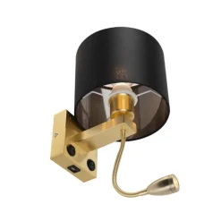 Art Deco Wandlampe Gold mit USB und schwarzem Schirm - Brescia