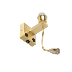 Art Deco Wandlampe Gold mit USB und Flexarm - Brescia Combi