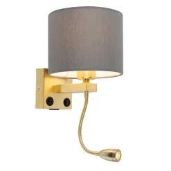 Art Deco Wandlampe Gold mit USB und grauem Schirm - Brescia