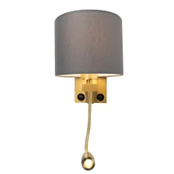 Art Deco Wandlampe Gold mit USB und grauem Schirm - Brescia