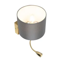 Art Deco Wandlampe Gold mit USB und grauem Schirm - Brescia