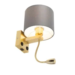Art Deco Wandlampe Gold mit USB und grauem Schirm - Brescia