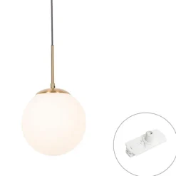 Art-Déco-Hängeleuchte Gold mit Opalglas inkl. Schienenadapter Weiß 1-phasig - Iconic Flore