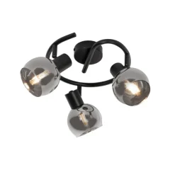 Art-Deco-Deckenleuchte schwarz mit Rauchglas 3-flammig rund - Vidro