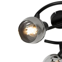 Art-Deco-Deckenleuchte schwarz mit Rauchglas 3-flammig rund - Vidro