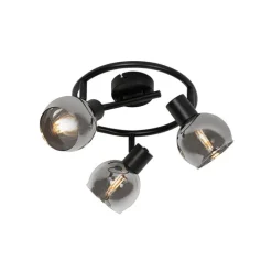 Art-Deco-Deckenleuchte schwarz mit Rauchglas 3-flammig rund - Vidro