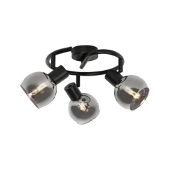 Art-Deco-Deckenleuchte schwarz mit Rauchglas 3-flammig rund - Vidro