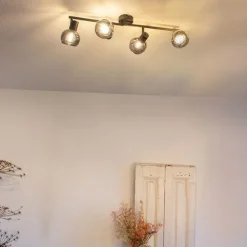 Art-Deco-Deckenleuchte schwarz mit Rauchglas 4-flammig - Vidro