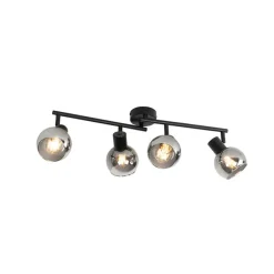 Art-Deco-Deckenleuchte schwarz mit Rauchglas 4-flammig - Vidro