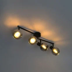 Art-Deco-Deckenleuchte schwarz mit Rauchglas 4-flammig - Vidro