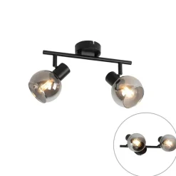 Art-Deco-Deckenleuchte schwarz mit Rauchglas 2-flammig - Vidro