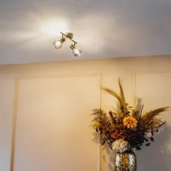 Art-Deco-Deckenleuchte schwarz mit Rauchglas 2-flammig - Vidro