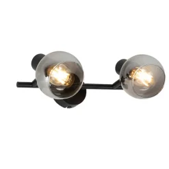 Art-Deco-Deckenleuchte schwarz mit Rauchglas 2-flammig - Vidro